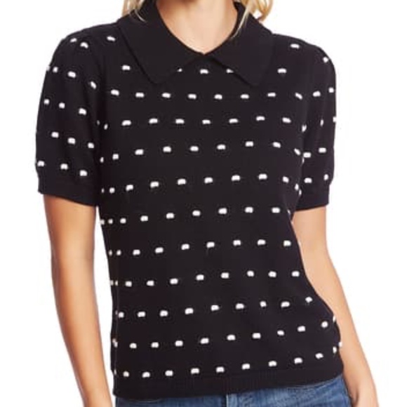 CeCe Sweaters - NWT CeCe Mini Pompom Collared Puff Sleeve Top